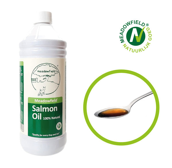 100% natuurlijke zalmolie voor honden en katten van Meadowfield