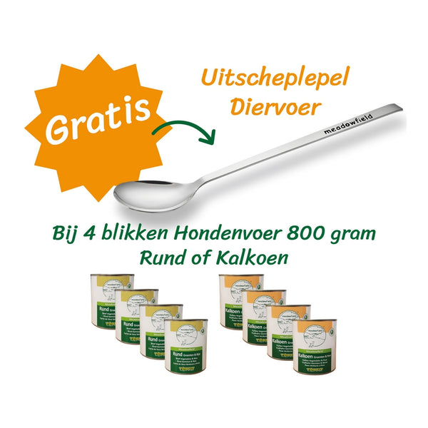 4 x 800 gr. Blikvoer voor Honden naar keuze + GRATIS Lepel