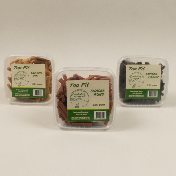 Top fit snacks (Rund, Vis, Paard) - gedroogde traktaties voor de hond