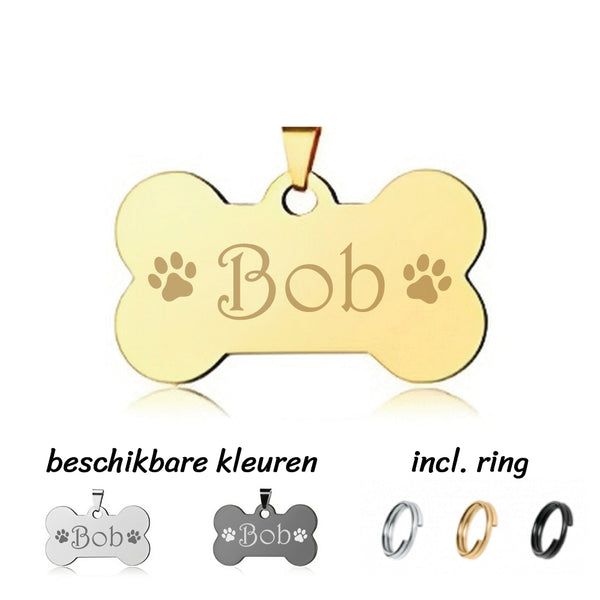 Hondenpenning inclusief naam met 2 pootafdrukjes en achterzijde gravure