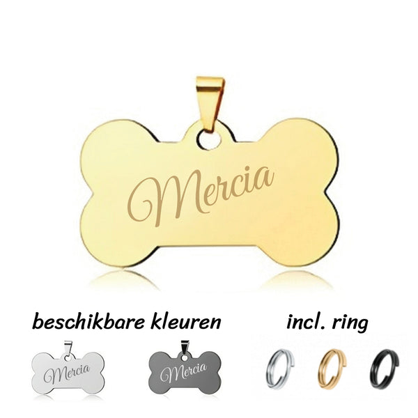 Hondenpenning inclusief naam schuin en achterzijde gravure