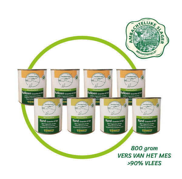 Variatie box - Kalkoen & Rund - Compleet hondenvoer in blik - 8 x 800 gram