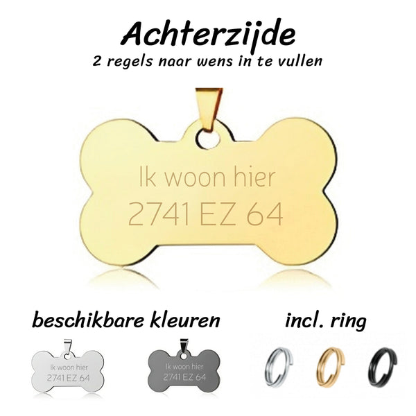Hondenpenning inclusief naam, telefoonnummer en achterzijde gravure