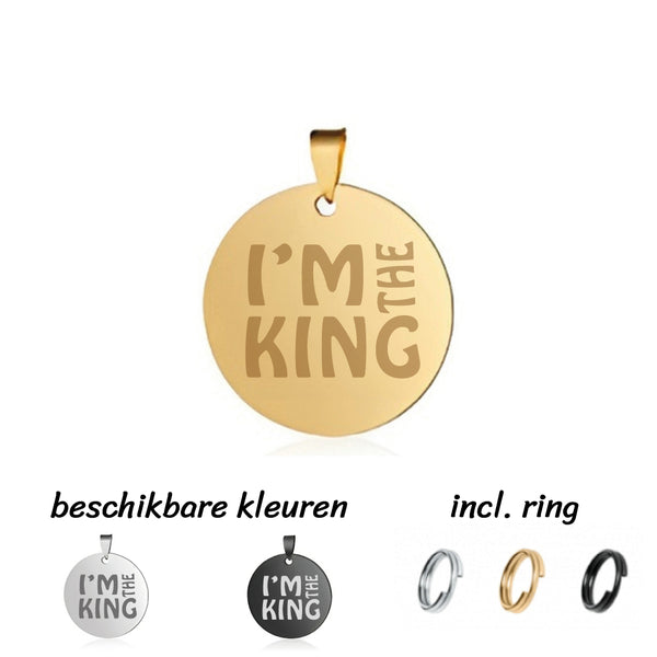 Hondenpenning I'm The King en achterzijde gravure