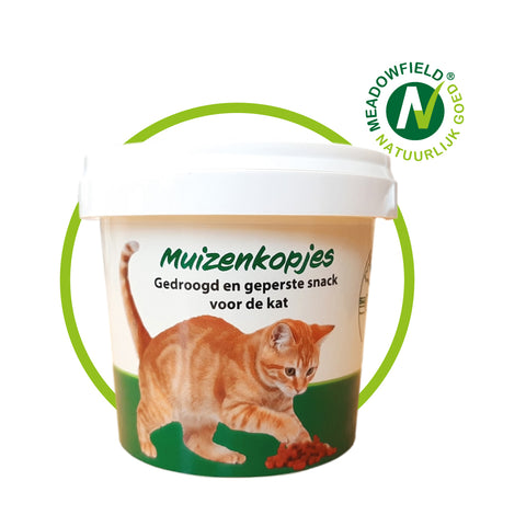Gedroogde & geperste vissnack voor katten – muizenkopjes