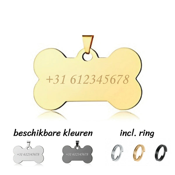 Hondenpenning inclusief telefoonnummer en achterzijde gravure
